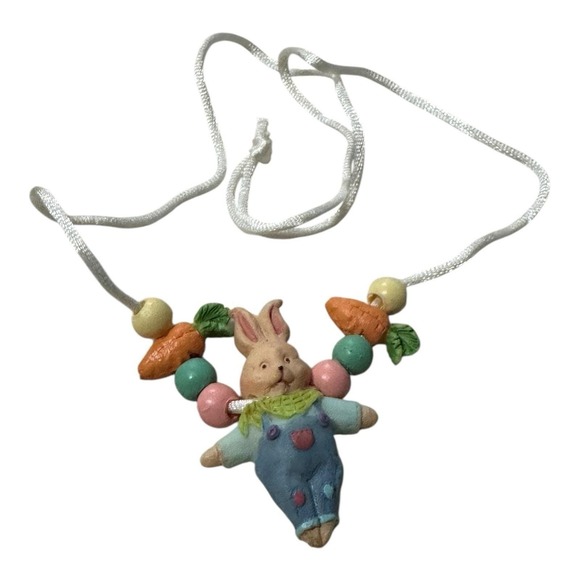 Hallmark Jewelry - Easter Bunny Rabbit Resin Necklace Carrots Eggs Hallmark 1990s